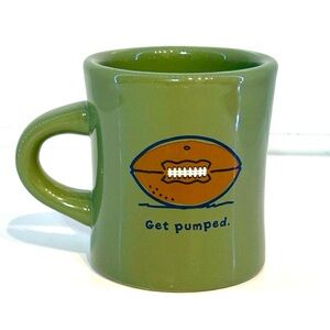 Life is Good Football Green Coffee Mug with text Get pumped
